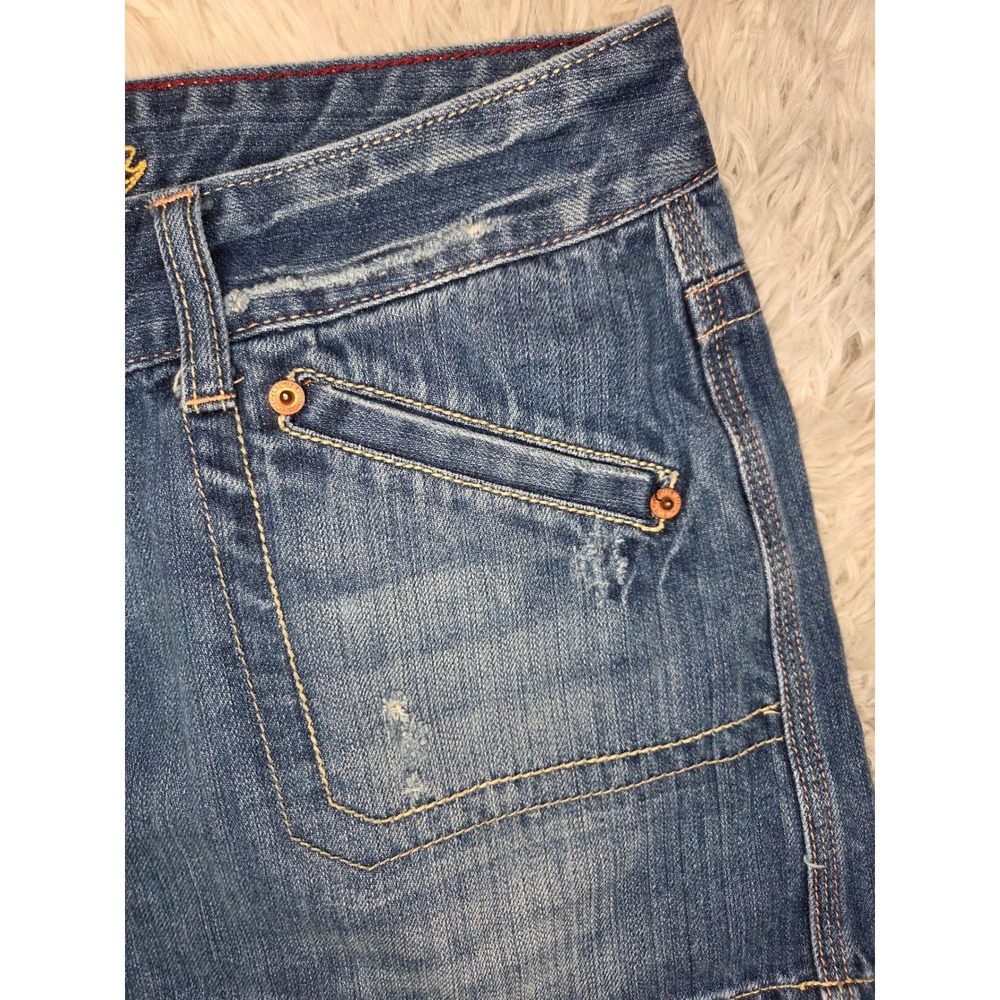American Eagle Vintage Y2K Denim Micro Mini Skirt Medium Wash Distressed Size 8 - Picture 5 of 7